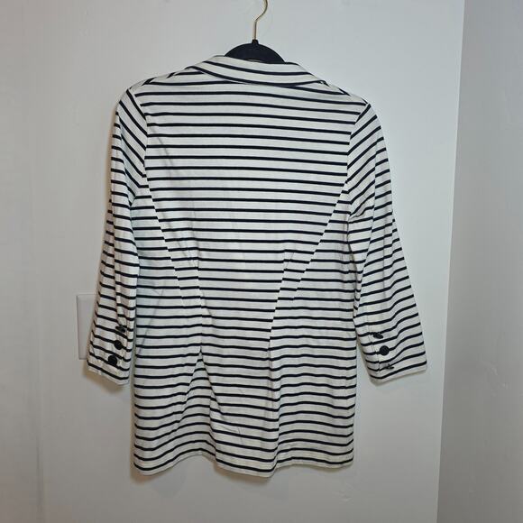 Women's Striped Cotton Blazer Size M Black White 3/4 Sleeves Preppy France - Picture 4 of 8